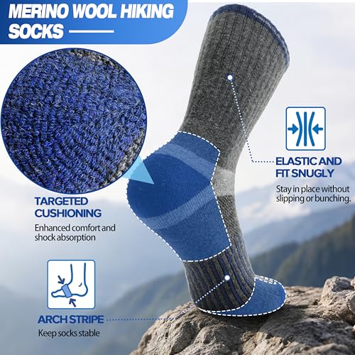Image of MOGGEI 5 Pairs Merino Wool Hiking Socks Warm Thermal Winter Cozy Cushioned Moisture Wicking Socks for Women & Men