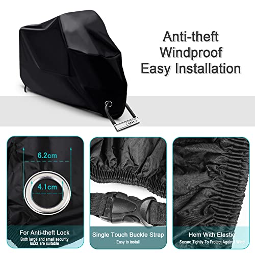 LIHAO Motorcycle Cover Waterproof Outdoor Motorbike Protection Cover Fits up to 96.5 inches Motorbike Cover with Storage Bag All Season Protection (XL) by LIHAO - Image 5