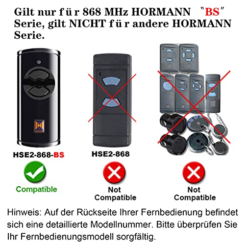 868MHz Garagentoröffner Fernbedienung kompatibel mit Hörmann Handsender HSE1 HSE2 HSE4 868 BS Handheld Transmitter HS1 HS4 HS5 HSS4 HSP4 HSD2 868 BS 2 Stück - Image 4