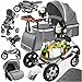 KESSER® Loops 4 in 1 Kinderwagen Kombikinderwagen Komplett-Set inkl. Babywanne & Buggy Sportsitz & Auto-Babyschale Voll-Gummireifen Wickeltasche Regenschutz Kindertisch ECE R129, Asphalt Grau/Silber