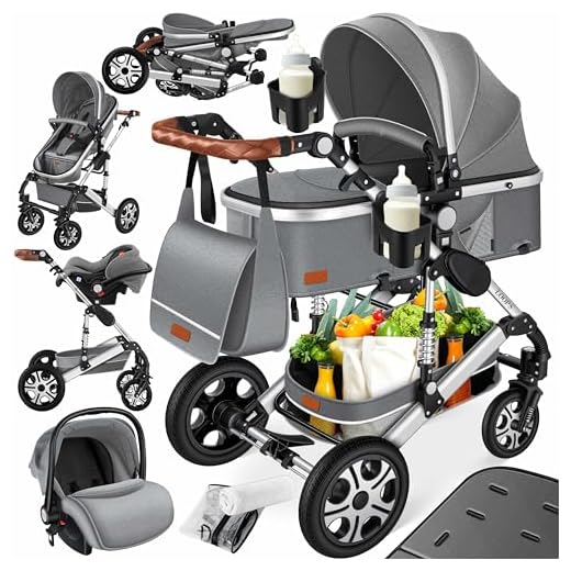 KESSER® Loops 4 in 1 Kinderwagen Kombikinderwagen Komplett-Set inkl. Babywanne & Buggy Sportsitz & Auto-Babyschale Voll-Gummireifen Wickeltasche Regenschutz Kindertisch ECE R129, Asphalt Grau/Silber