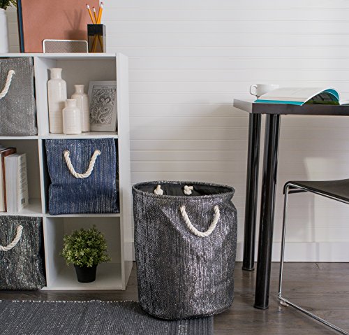 Dii Decorative Metallic Lurex Storage Basket, Collapsible & Convenient For Home Organizational Solutions (Large Round- 15X20), Black #TOP6