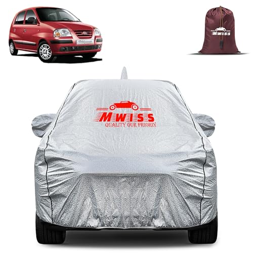 Image of Waterproof Car Body Cover for Hyundai Santro Xing | Mirror & Antenna Pocket Anti-Scratch with Soft Cotton Inner Lining Triple Stitched Protection| Heat Resistant | Rain Protection (Silver)