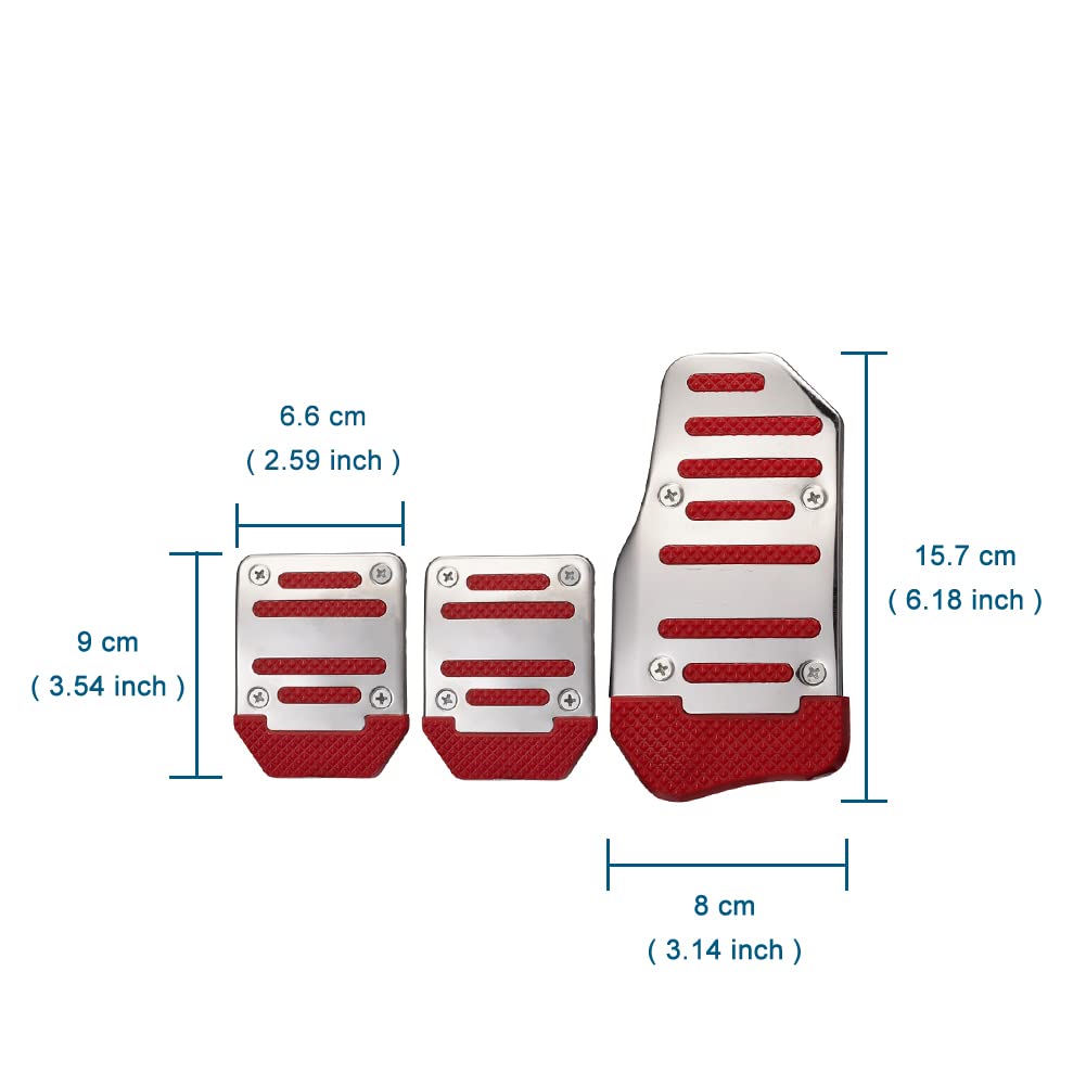 XIMINZ 3PCS Anti Slip Car Foot Pedal Cover Kits, Aluminum Alloy Car Brake & Clutch Pedal Covers, Sport Style Pedal Accessories, Accelerator Pedal Pads Set Fit for Manual Transmission Car, Red