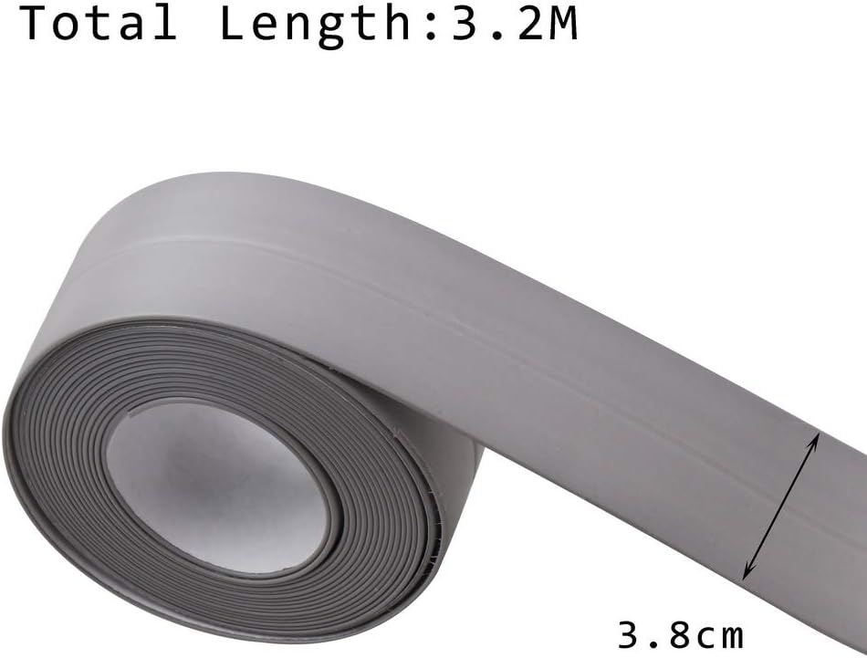 2 Roll Tape Caulk Strip, 1.5 x 1.3 Inches Waterproof Caulking Sealing Tape, Self Adhesive Tub Caulking Sealing Tape with Sealant Tool for Bathroom Toilet Kitchen Sink Wall Protector (White and Grey) - - 