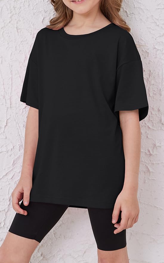 Image of ZDC Girls Short Sleeve T Shirts Kids Summer Oversized Tops Trendy Crewneck Basic Tees 5-14 Years