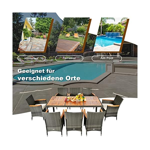 COSTWAY Rattan Essgruppe Akazienholz für 8 Personen
