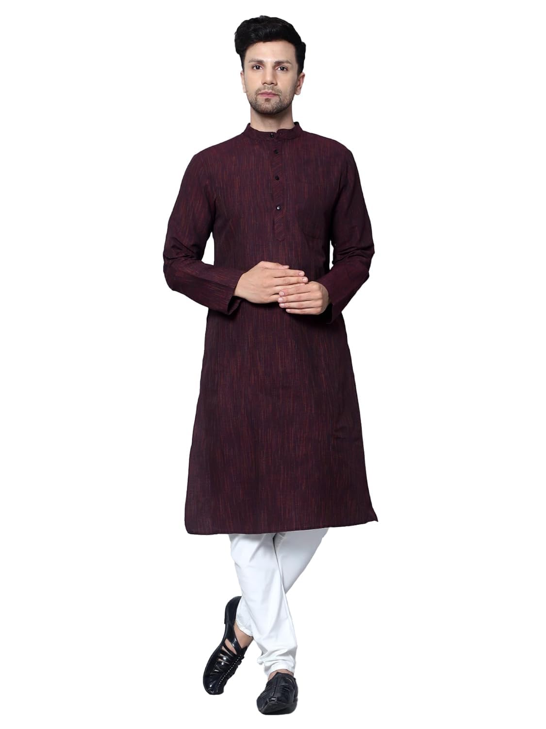 Men's Khadi Cotton - Deep Maroon - Kurta Pyjama Set-image-39