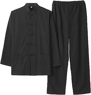 HUNTFF Uniforme de Tai Chi de algodón Puro para Hombre, Ropa de Kung Fu, Manga Larga y Pantalones, Traje Tang Chino de Talla Grande