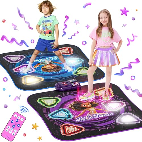 2-Joueurs Tapis de Danse pour Fille Enfants de 3 à 12 Ans, Jouet 12 Boutons Lumineux Tapis de Danse Musical avec Bluetooth, Cadeau D'anniversaire de Noël pour Garçons...