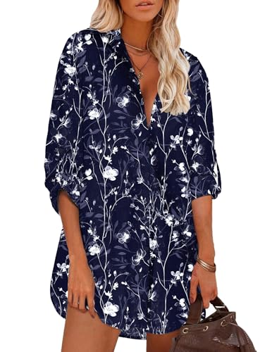 Image of HOTOUCH Women Boyfriend Shirts Button Down Long Sleeve Blouse Cuffed Sleeve Collared Shirt