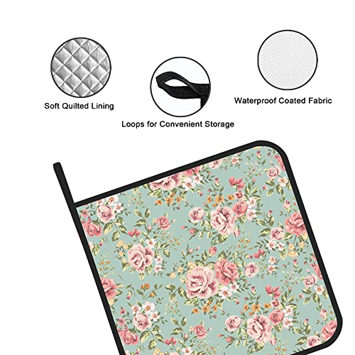 Vintage Flower Floral Pot Holders Set Of 2 Kitchen Heat Resistant Potholder For Microwave Cooking Baking Oven End Dishes And Bbq #TOP2