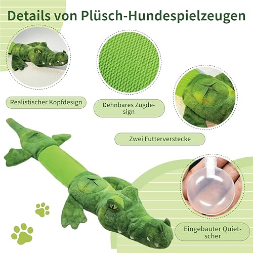 CUUOOT Hundespielzeug, Krokodil Tauziehen Plüschhundespielzeug, Süßes Quietschendes Hundespielzeug mit Crinkle-Papier, Unzerstörbar Gefüllte Hundekauspielzeug für Kleine, Mittlere, Große Hunde