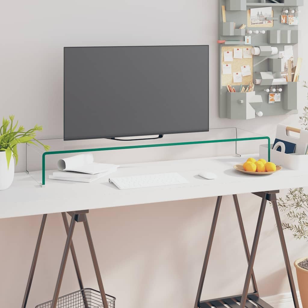 Leasha Rehausseur Écran PC Bureau, Réhausseur d'Écran Support de Moniteur 100x30x13 cm verre transparent