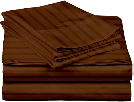 600 Thread Count Striped Bed Sheets for Queen 100% Egyptian Cotton 4 Piece Sheet Set Comfy Ultra Soft Breathable Natural Cooling Sheets Upto 16 Inch Deep Pocket Sheet Set in Chocolate Stripe