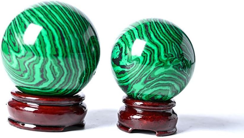 Malachite Crystal Sphere with Wooden Stand,Green Gemstone Ball Sculpture Figurine for Divination Home Decoration,Housewarming Gift,Collectible Gemstone,60~70mm