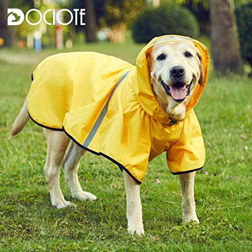 Hunde Regenmantel Regenjacke mit Kapuze & Kragenloch & Reflektierender Streifen wasserdichter Hundemantel für mittelgroße große Hunde 5XL Gelb