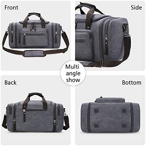 Toupons Canvas Duffel Bag Small Carry-on Bag Overnight Bag Weekender Bag for Men (Grey)