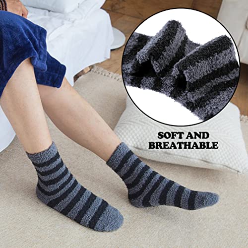 Image of FNOVCO Mens Fuzzy Socks - Soft Cozy Slipper Fluffy Winter Warm Microfiber Plush Sleeping Socks - 5 to 6 Pairs