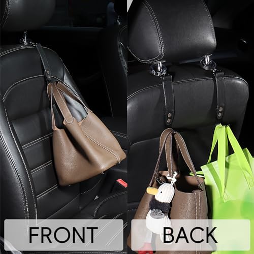 Image of Car Hooks,Car Purse Hook,Car Headrest Hook 2 Pack Leather Headrest Hooks for car Accessories,SUS304 Car Bag Hooks(Black)