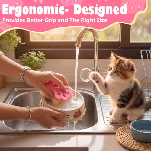 Image of FillTouch Cat Paw 3 Pcs Scrub Sponge, Pink, Orange, Blue
