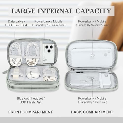 Image of FYY Travel Cable Organizer Bag Pouch Electronic Accessories Carry Case Portable Waterproof Double Layers All-in-One Storage for Cord, Charger, Phone, Earphone Grey