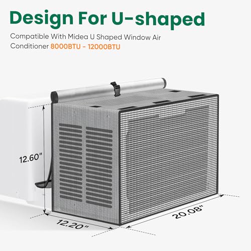 Image of Window Air Conditioner Covers Outside: Mesh Cover for U-Shaped Air Conditioner 8000BTU-12000BTU, Anti-Leaf, Dustproof, Windproof, Waterproof, Outside Window AC Protection Cover, Black