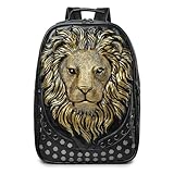 kiisy 3D Lion Leather Laptop Backpack Unique Designer Fashion Travel Rivet Punk Backpack (Black G)