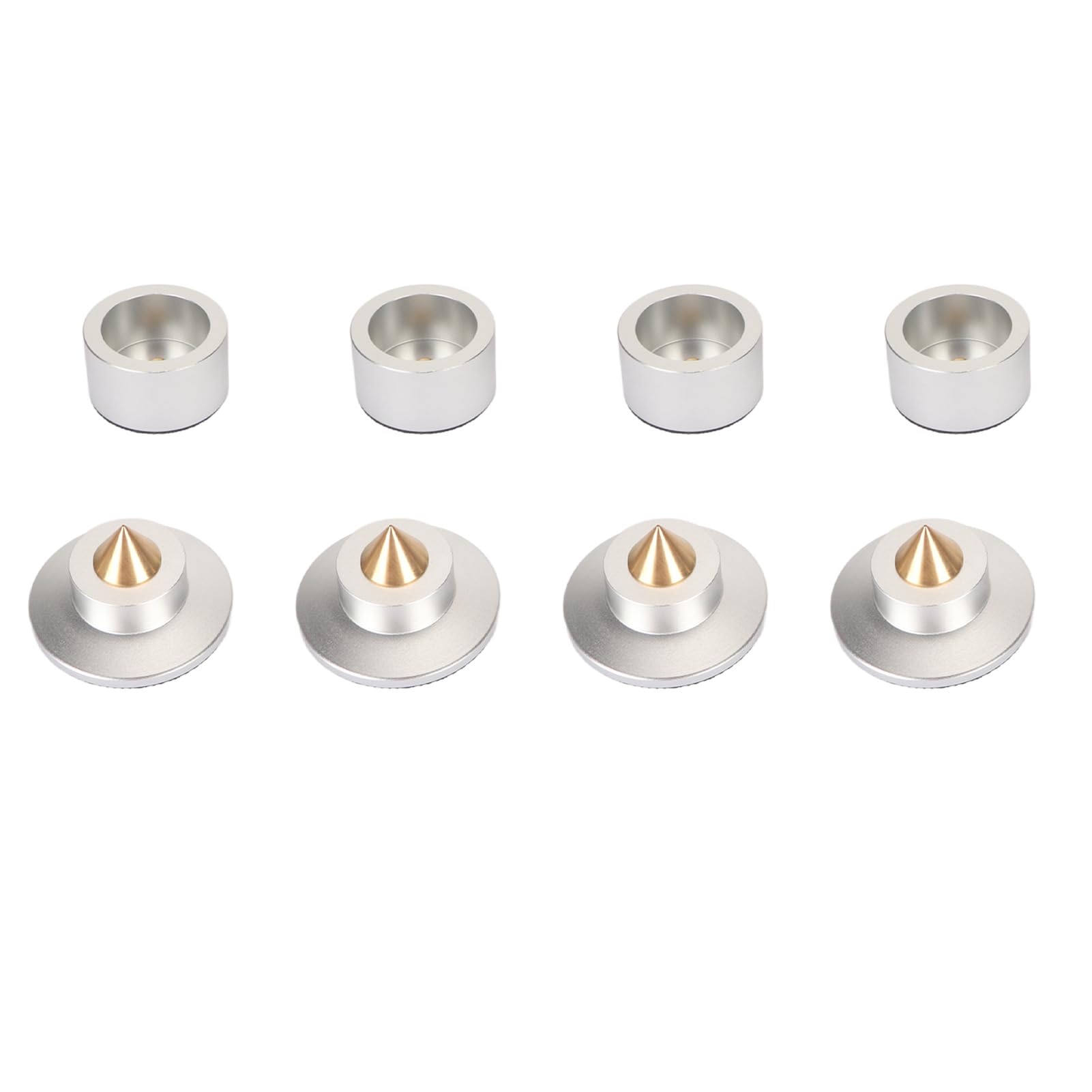 Piedini di isolamento per altoparlanti, ammortizzatore professionale e vibrazioni per qualità del suono HiFi, amplificatore, giradischi, lettore CD, lega di alluminio/rame, 4 pezzi (argento