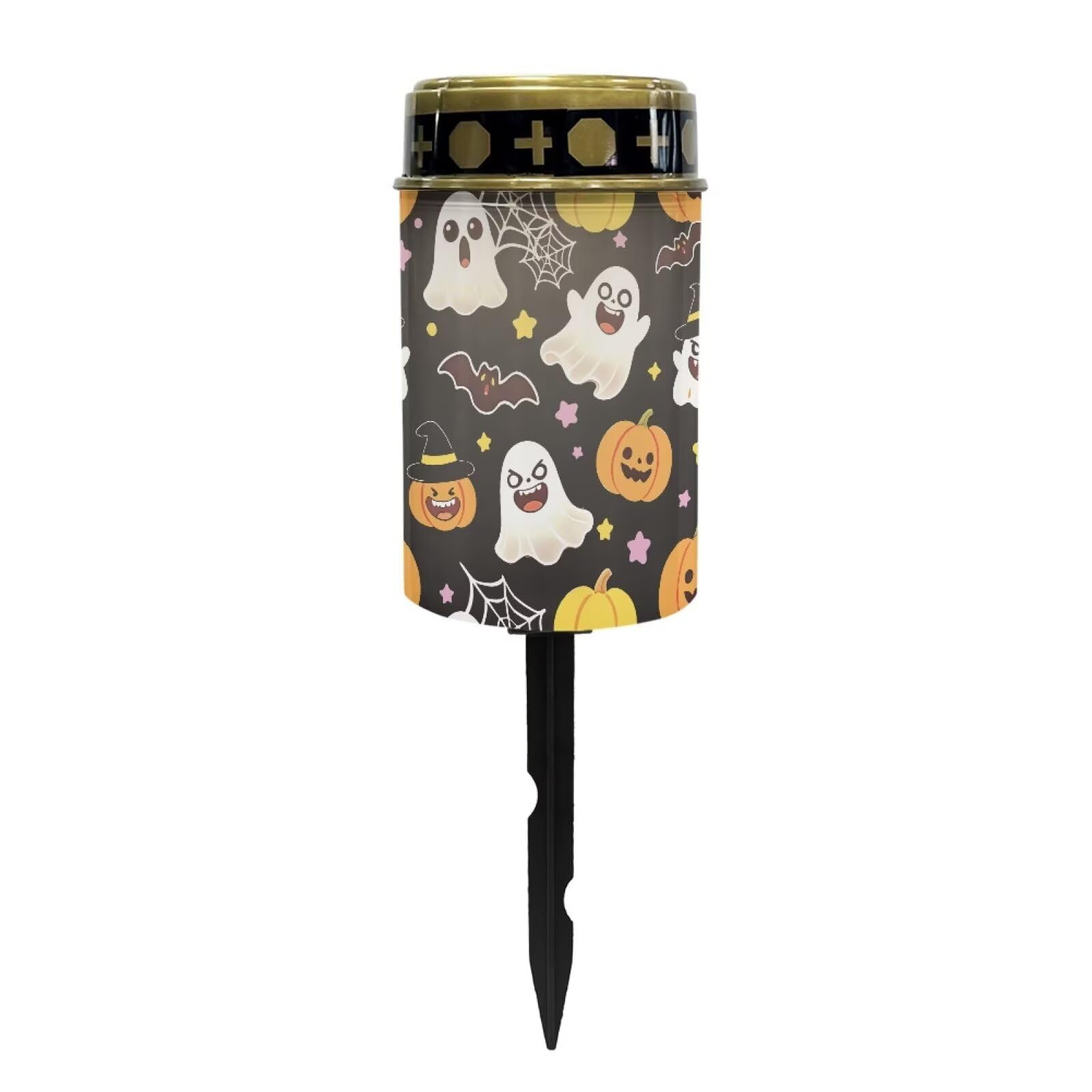 Poceacles Flameless Candle Solar Powered Grave Outdoor Lights Cemetery Candle Flameless Fake LED Pillar Lights Outdoor Halloween Decoration, Cute Ghost Pumpkin Bat Print Black