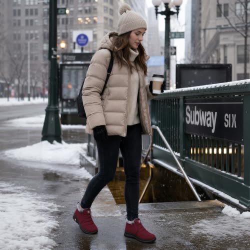 Image of SHIBEVER Winter Boots for Women Warm: Comfortable Slip on Ankle Snow Boots