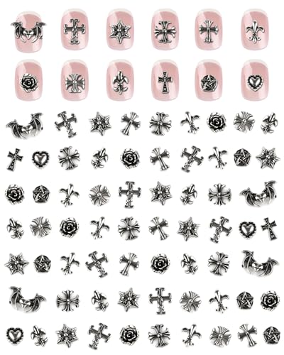lulir 120 PCS Bijoux Ongles Nail Art Goth, Argent Deco Ongle Nail Art, Métal Croix Punk Vintage Gothique Decoration 3D, Charms Ongles pour...