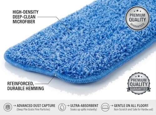 Image of Microfiber Dry Mop Refill 24 Inch with Check Duster Cloth Free - Reusable Heavy Duty Floor Dust Cleaning Pad (Blue)
