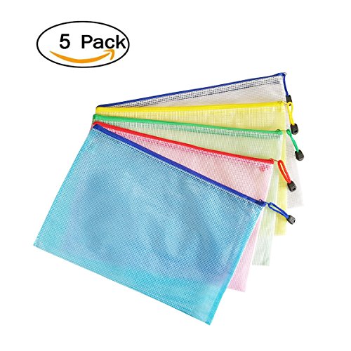 boocy 5pcs bolsa de documento archivo bolsa de malla tamaño A4 con cremallera oficinas deberes archivo Holder, 5 colores