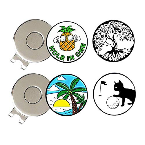 PINMEI Golf Ball Marker Hat Clip 0.96 Inch Stainless Iron Golf Gift for Men Women Golfer Golf Accessories (2 Hat Clip with 4 Golf Marker)