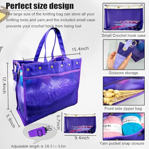Image of Knitting Bag Large Yarn Storage Organizer,Yarn Bags for Crocheting,Crochet Storage Bags for Crochet Hooks,Knitting Needles,Knit Bags Ideal Knitting & Crochet Gift(Purple)