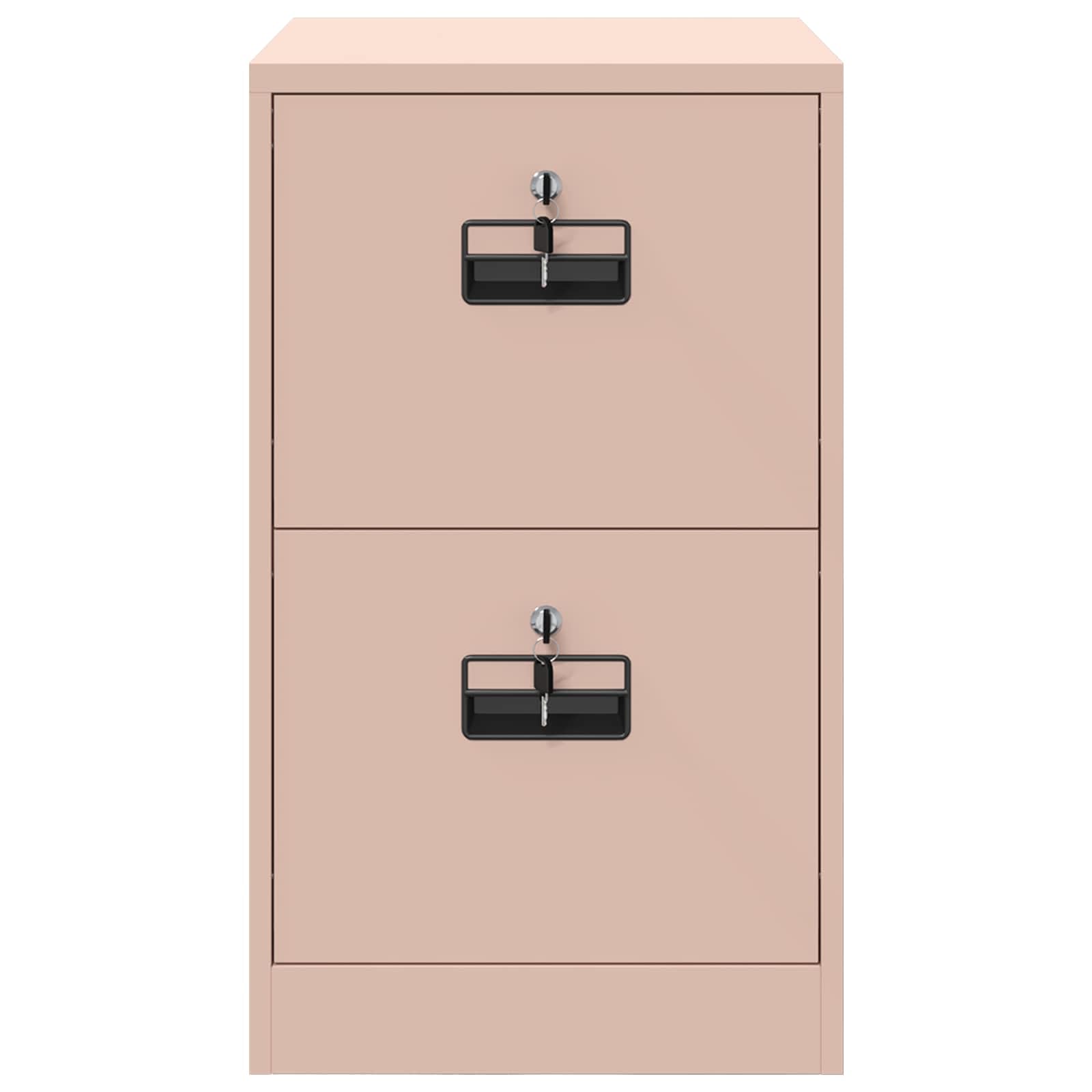 Aktenschrank Rosa 44 x 50 x 74,5 cm Kaltgewalzter Stahl, mit 2 Schubladen, Nockenschlösser, Ausziehregale, rostfrei, korrosionsbeständig, Büro Stauraum, multifunktional, Metall