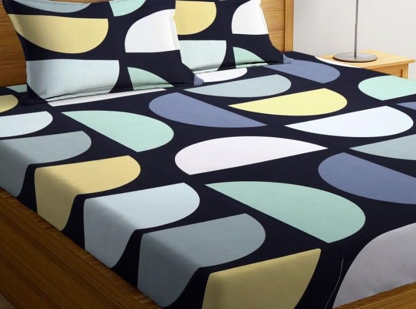 Image of Home Premium Cotton Fitted Double Bedsheets with 2 Pillow Covers | Double Bed Breathable | Wrinklefree | Ultrasoft 210 tc Supersoft | 72x78x10 Inches|Print Floral, Light Green