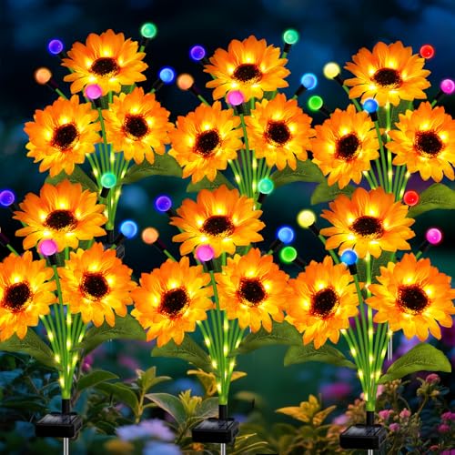 Lampe solaire de jardin tournesol Lot de 6 lumières multicolores étanches pour terrasse