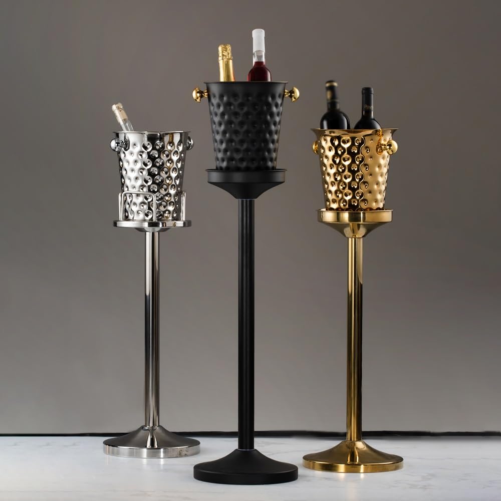 Cubitera for champán con soporte, cubeta for hielo grande for champán, cubeta for hielo con asas, cubeta for hielo de acero inoxidable, perfecta for botellas de vino, champán o cerveza ( Grey : Silver