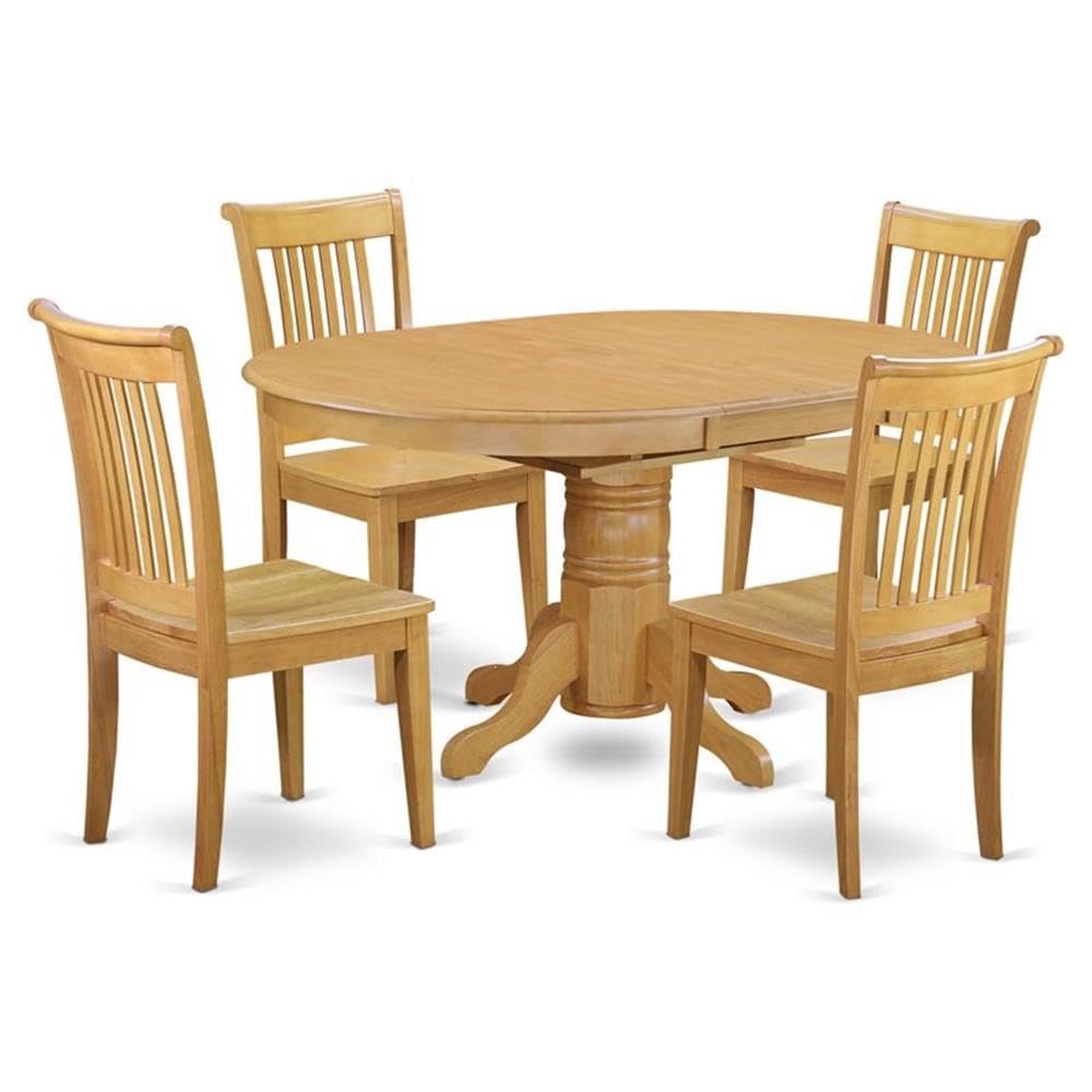 East West Furniture AVPO5-OAK-W 5 Piece Dining Room Furniture Set Includes an Oval Wooden Table with Butterfly Leaf and 4 Kitchen Dining Chairs, 42x60 Inch, Oak