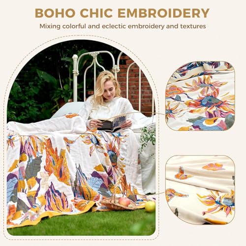 Image of LUTBM King Throw Blanket for Bed -100% Cotton Soft Boho Fall Blankets