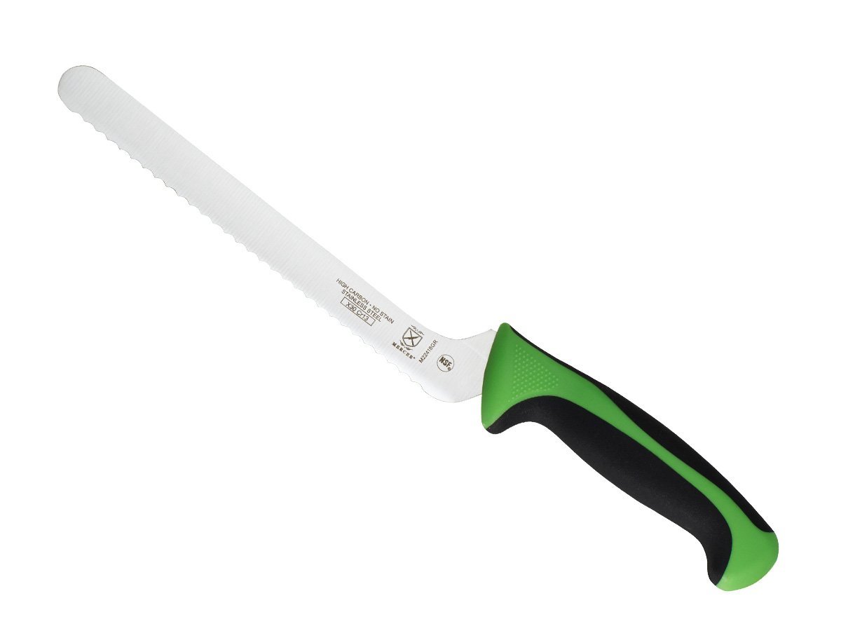 Mercer Culinary Millennia Color Handle Cutlery 8" Offset Bread Knife (Wavy Edge) Green