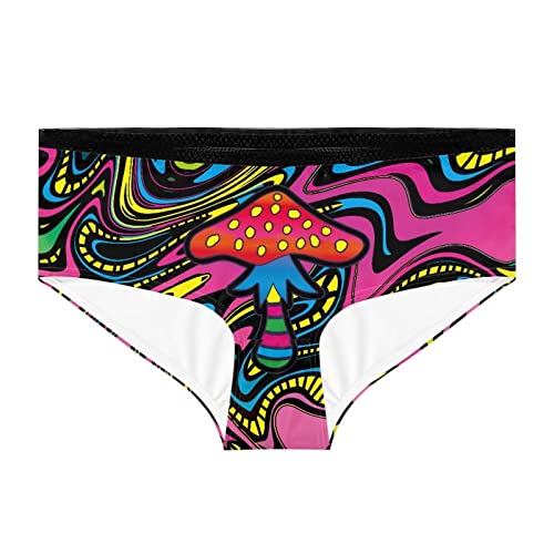 Funny Cute Soft Hipster Brief Underwear Women Mushroom Print Novelty Sexy Stretchy Full Coverage Panties With Black Lace Edge Detail For Ladies #TOP2