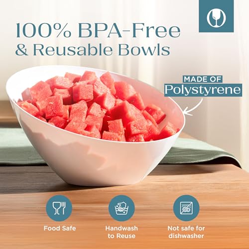 image for Posh Setting - White Plastic Serving Bowls for Party - Angled, Disposa