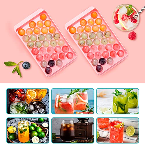 Ice Cube Trays For Freezer, Ice Ball Maker Mold Mini Circle Round Ice Cube Mold With Lid 1.2In X 66Pcs For Cocktail Whiskey Tea Coffee (Pink) #TOP6