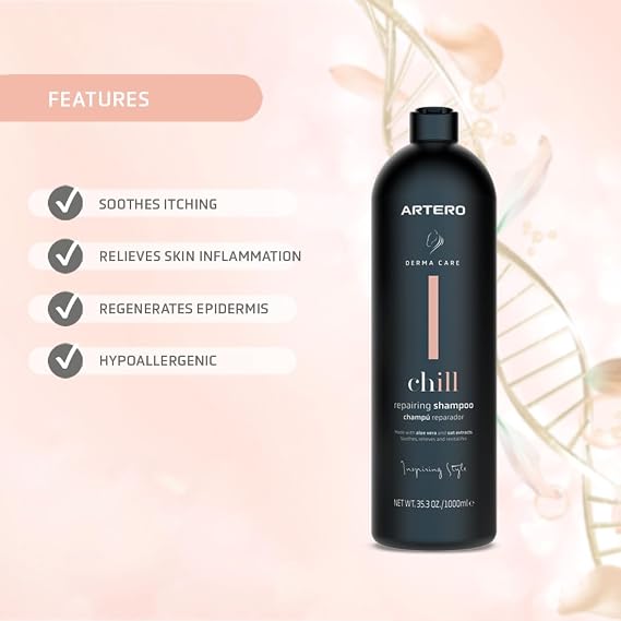 Artero Chill 33.814 oz. The Repairing Shampoo for Horses contributes to the Hygiene Routine. Prevents Skin Problems, Repairs Damaged Coat. It is a Hypoallergenic Shampoo.