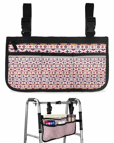 Anzona Boho Floral Wheelchair Side Bag Walker Bag, Modern Abstract Ethnic Geometric Wheelchair Accessories Armrest Pouch, Organizer Storage Bag for Walkers, Rollators, Scooters, 7.3''x13''
