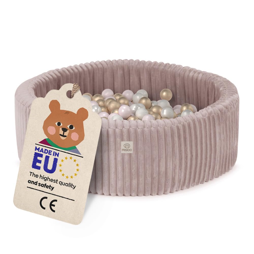 MISIOO Bällebad Baby 90x30 cm mit 200 Bällen Ø6 cm – Kinder Bällebad Rund, Weicher Schaumstoff, Bezug Abnehmbar Waschbar, Indoor Spielpool für Kleinkinder