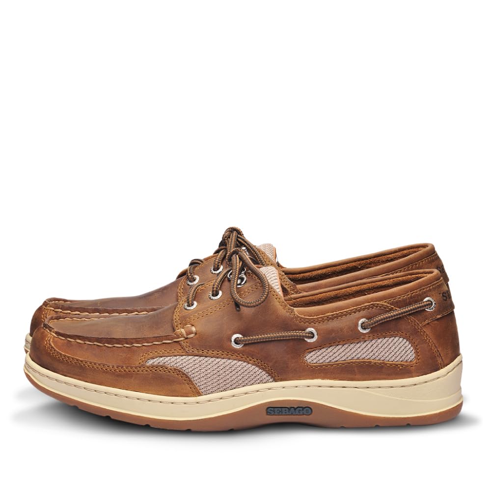 Sebago Clovehitch II FGL Waxed Boat Shoes - Leather Moccasins for Men with Breathable Mesh Panels, Anatomical EVA Midsoles, and Slip-Resistant